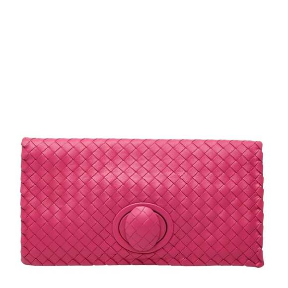 BOTTEGA VENETA Pink Leather Intrecciato Clutch Bag